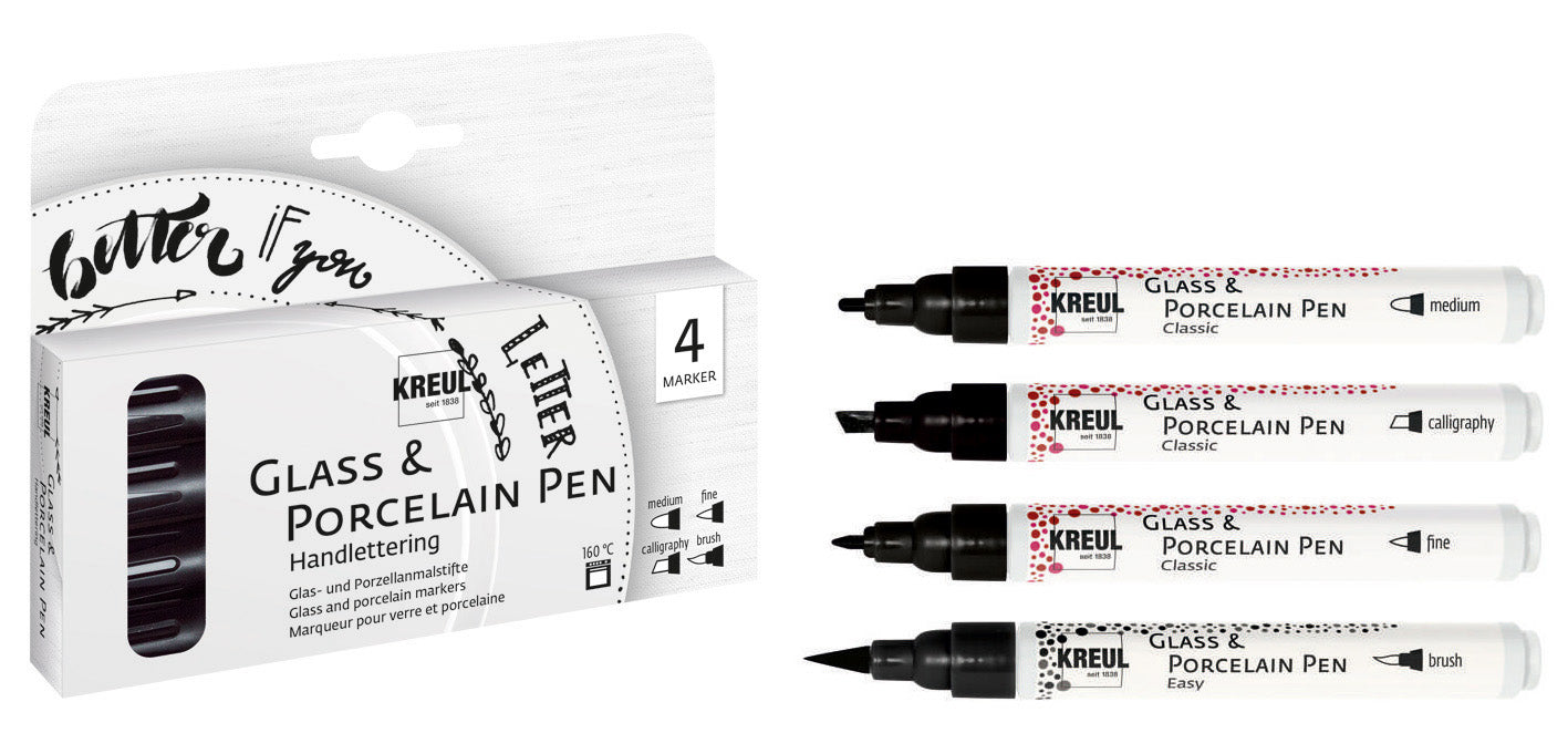 KREUL Glass & Porcelain Pen Handlettering – 4er Set