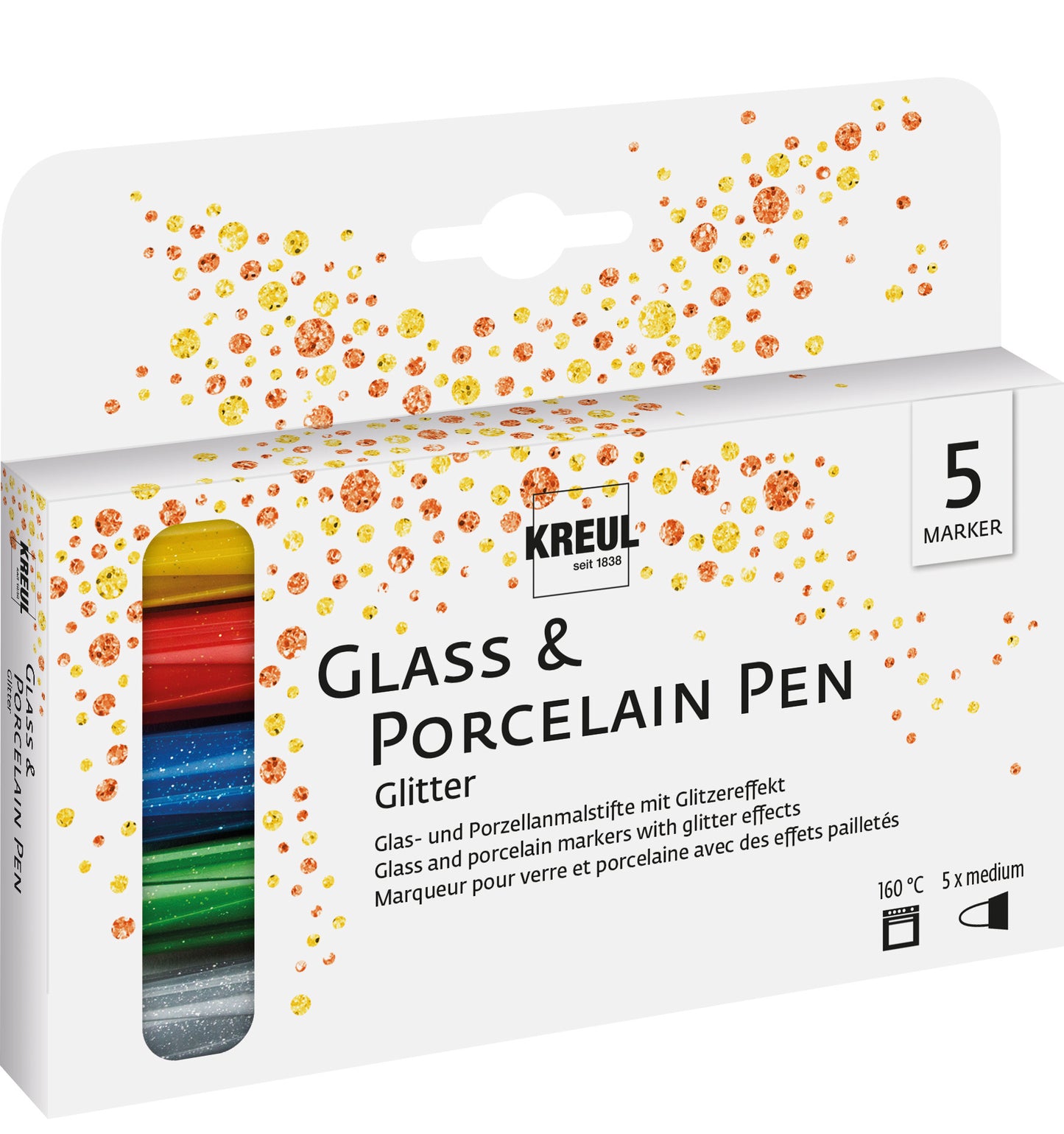 KREUL Glass & Porcelain Pen Glitter – 5er Set (Medium)