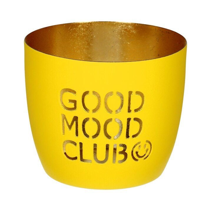 Hurricane lamp "Good mood club" neon yellow/gold