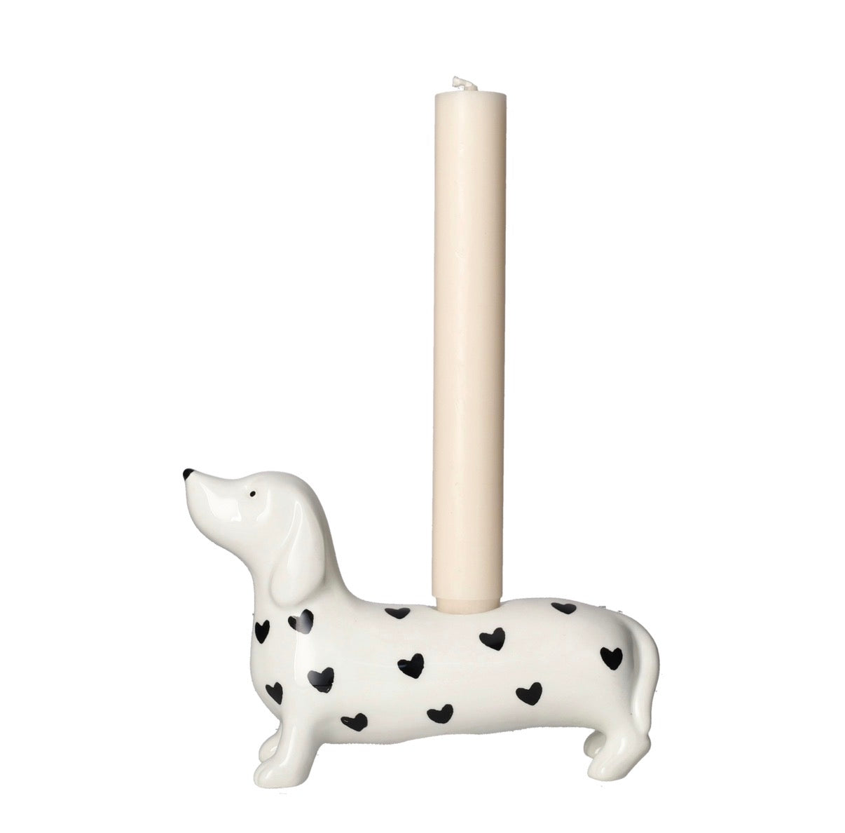 Mignon Kerzenhalter „Dackel mit Herzen“ – Weiß