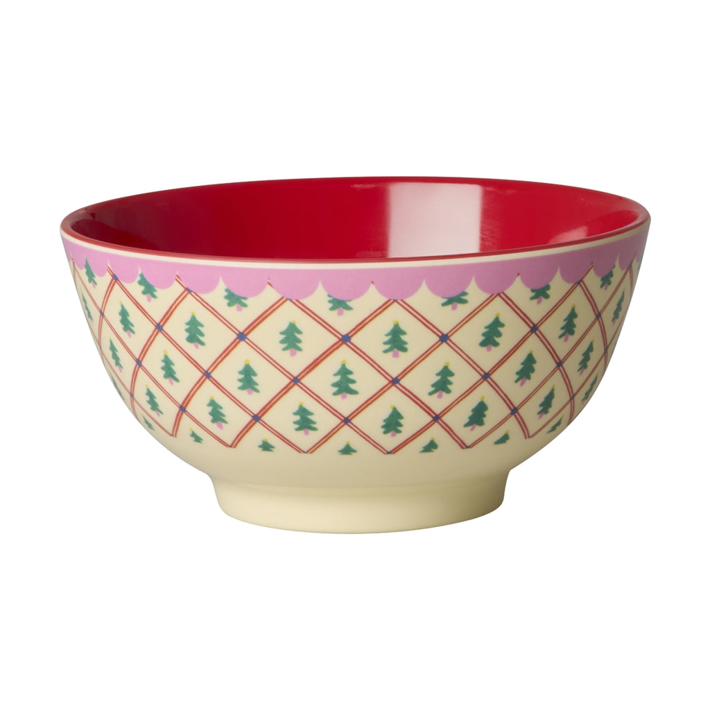 Rice Melamine Bowl medium - Cream - Diamond Christmas Tree Print