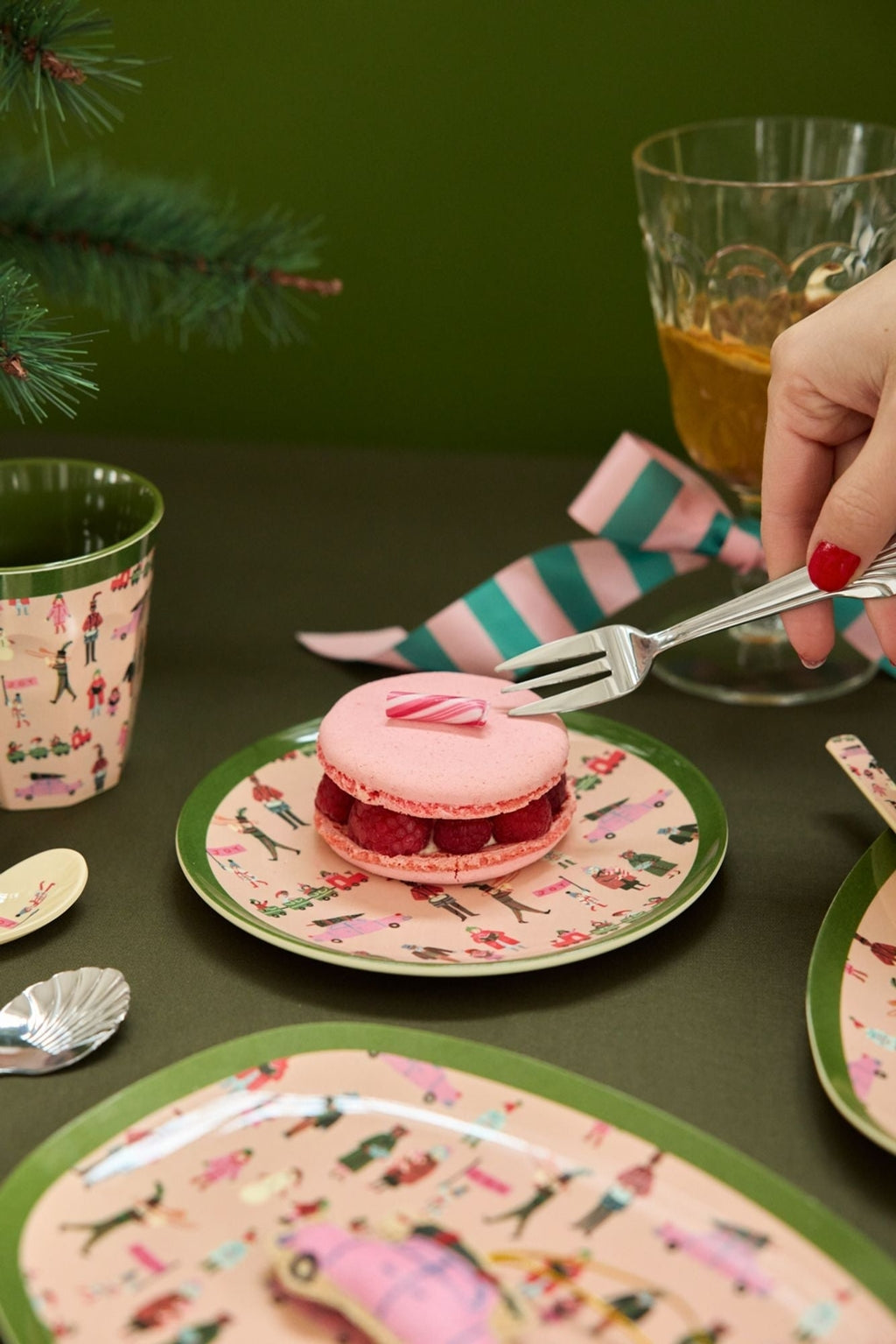 Kleine Rund Kuchenplatte - Gräuliches Pink - Holiday Print