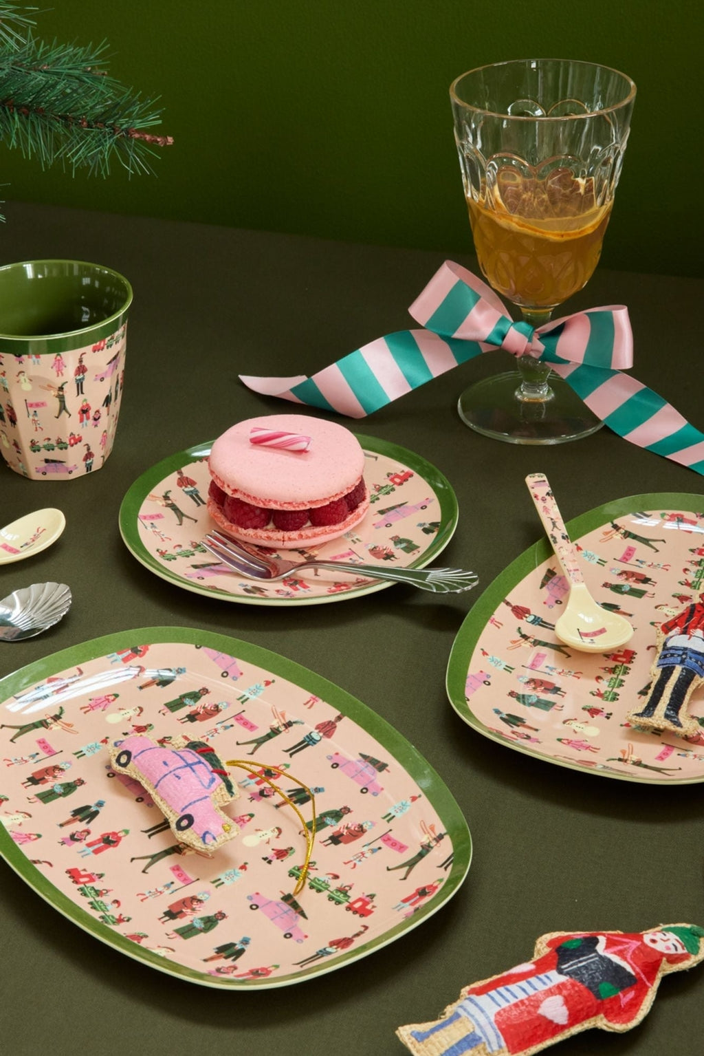 Small Rectangular Side Plates - Greyish Pink - Holiday Print