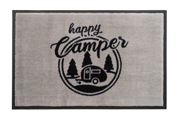 camping fußmatte waschbare Fußmatte "Washables" Happy Camper grau/schwarz – Dein Raum der Wünsche