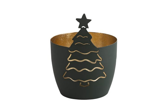 Windlicht Tannenbaum dark olive/gold