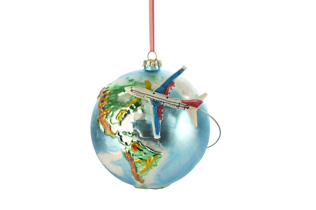 Hänger Weltkugel mit Flugzeug und Flugroute