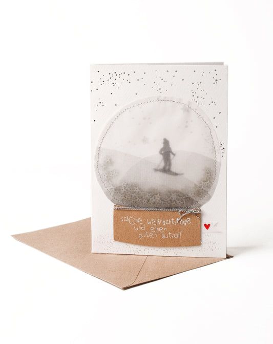 Schneekugelkarte Schöne Weihnachtstage und einen guten Rutsch!
