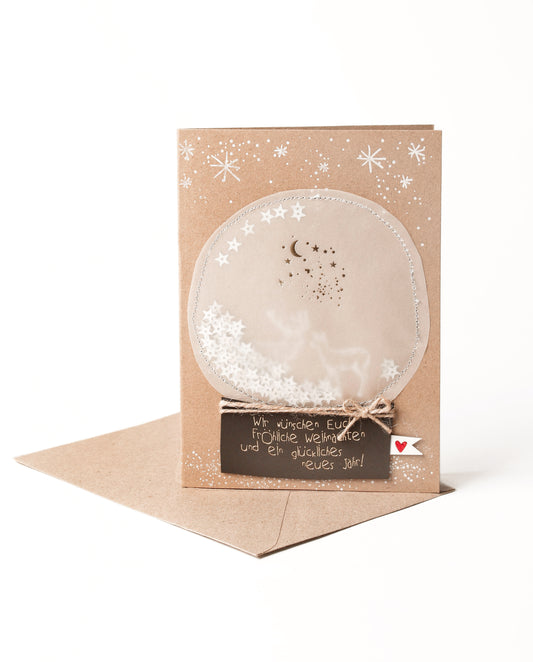 Schneekugelkarte Wir wünschen Euch fröhliche Weihnachten und ein glückliches neues Jahr!