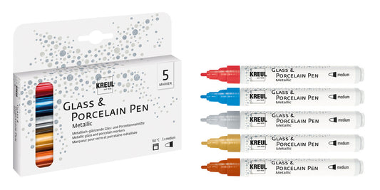 KREUL Glass & Porcelain Pen Metallic – 5er Set (Medium)