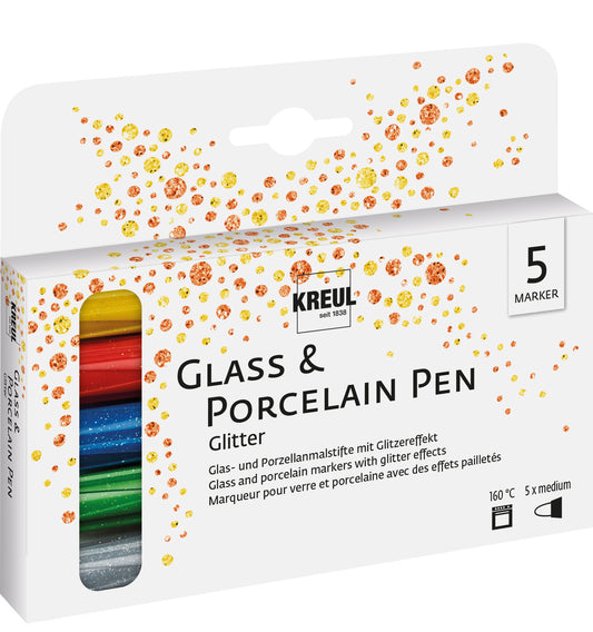 KREUL Glass & Porcelain Pen Glitter – 5er Set (Medium)