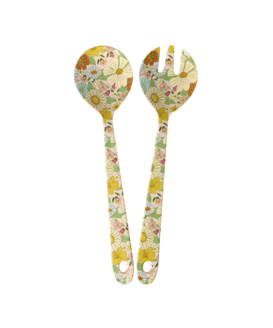 Salat Besteck - Hellrosa - Blumen Print