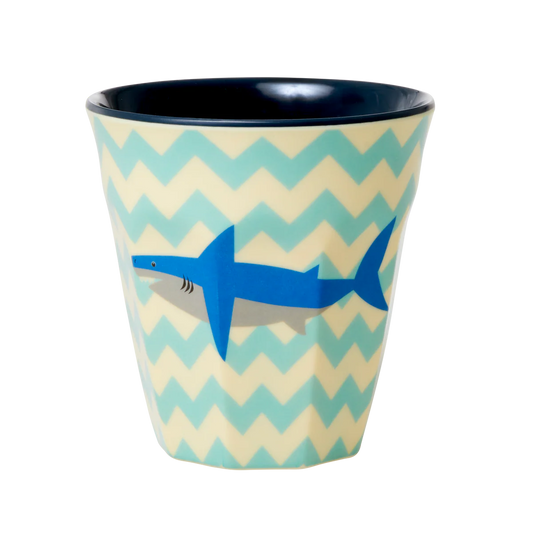 Melamin Becher medium- Blau - Shark Print
