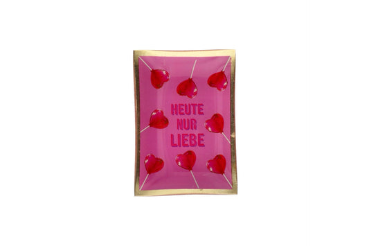 Love Plates Glazen bord "HEUTE NUR LIEBE" -roze