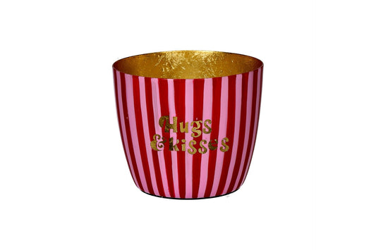 Windlicht "HUGS AND KISSES" pink/ gold
