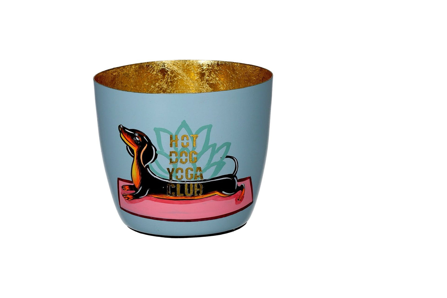 Windlicht "Yoga Hund" - blau, gold