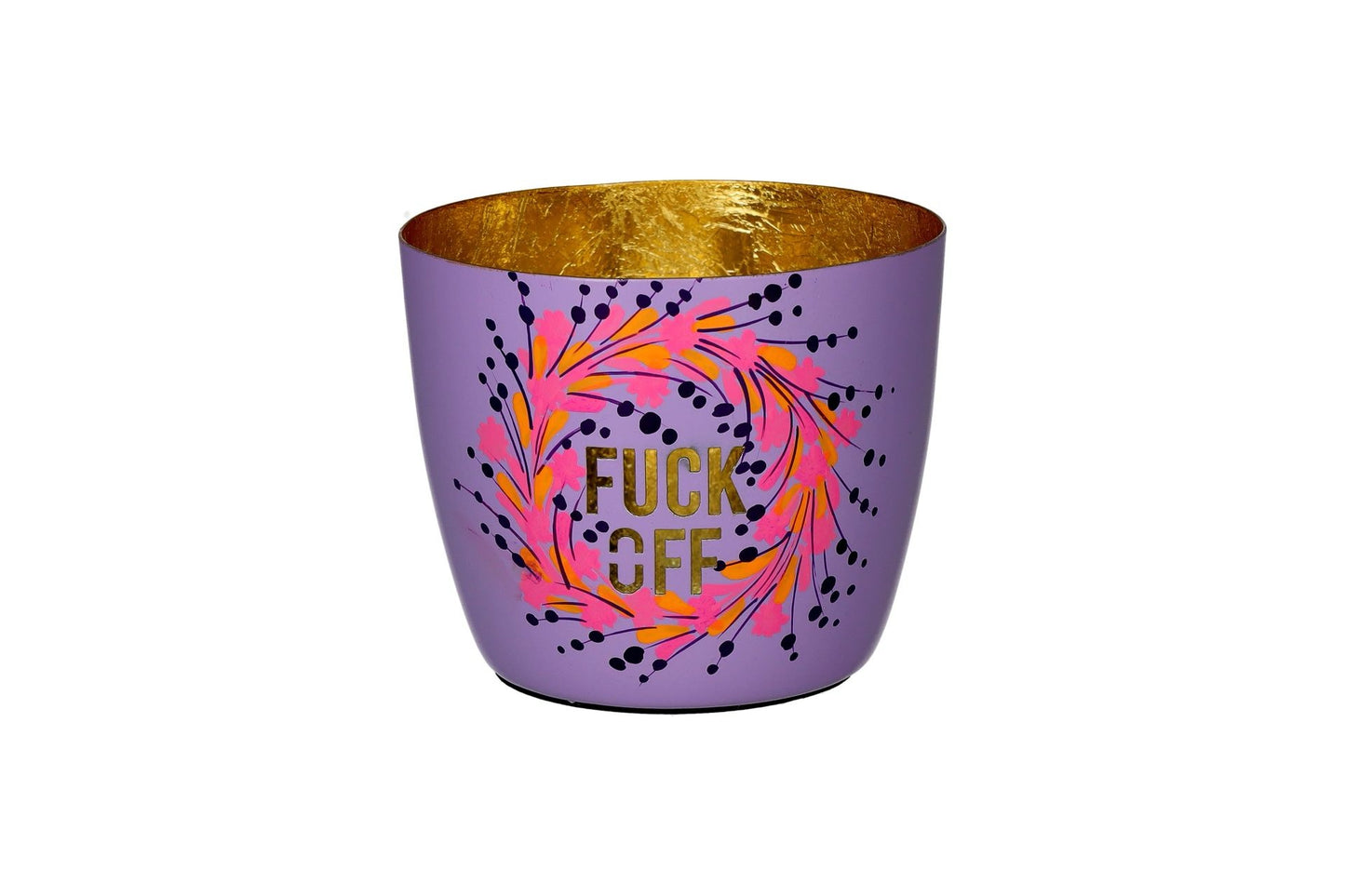 Windlicht "FUCK OFF" - lila/gold