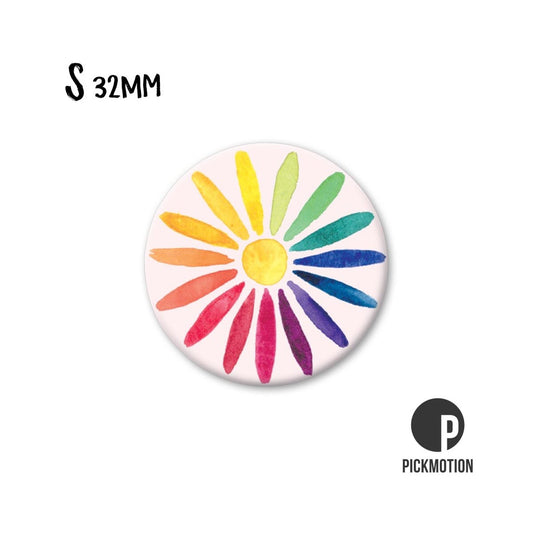 Magneet rond 32mm "Regenboog Bloem"