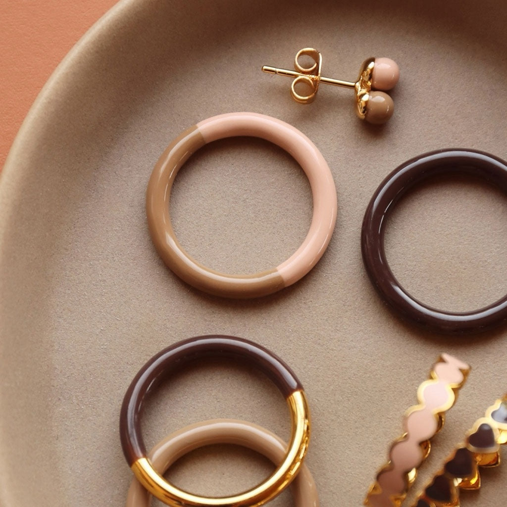 LULU Copenhagen Double Color Ring – Mocha Mousse / Dusty Peach
