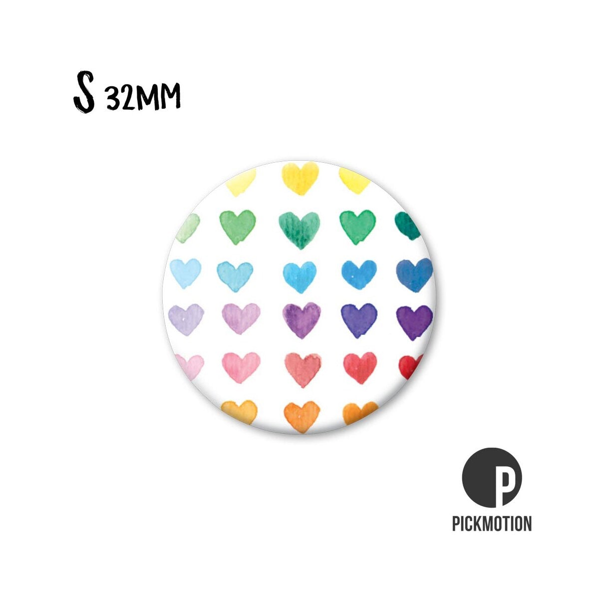 Magnet rund 32mm "Regenbogen Herzen"