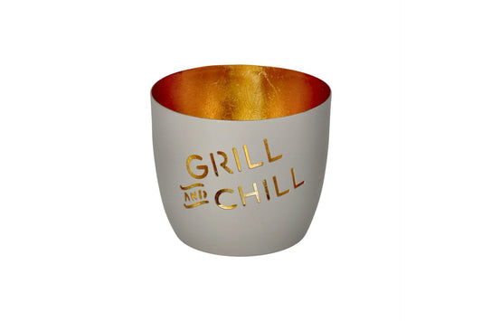 Windlicht "Grill&Chill" Grau/Gold