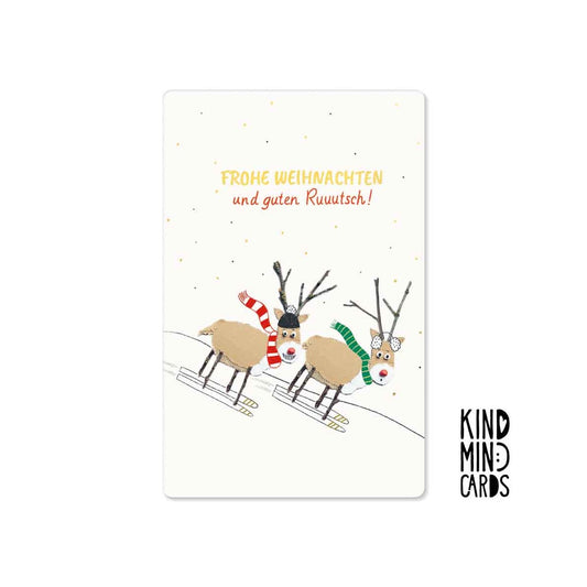 Kind Mind Card "Frohe Weihnachten Ski Rentiere"