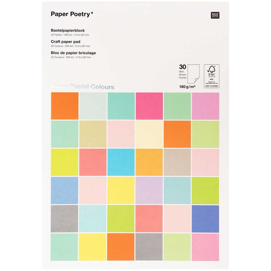 PAPER POETRY CRAFT PAD SUPER PASTEL COLORS A4 180GSM 30 SHEETS