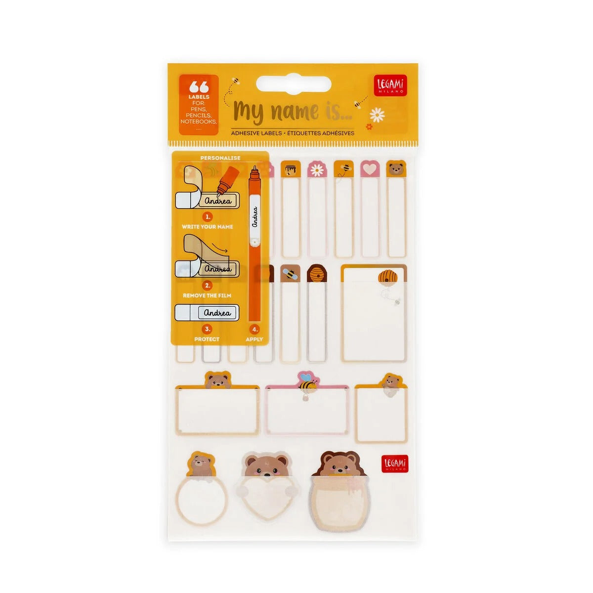 Selbstklebende Namensettiketten mit Bär-Motiv von Legami