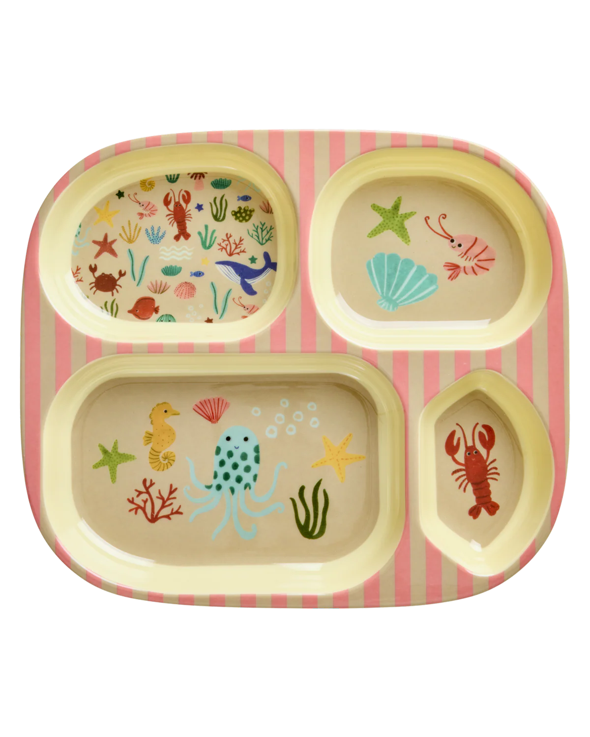 Melamin Kinderteller mit 4er Einteilung -Coral- Meer Print