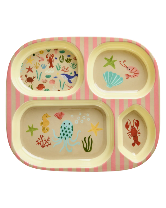 Melamin Kinderteller mit 4er Einteilung -Coral- Meer Print