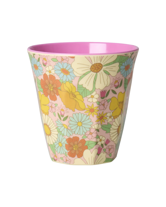 Melamin Becher medium- rosé -flower power Print