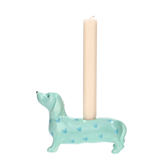 Mignon Kerzenhalter „Dackel mit Herzen“ – Türkis