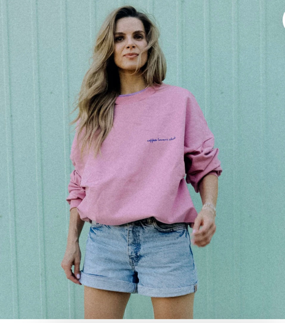 Sweater Big Coffee Lover op oudroze