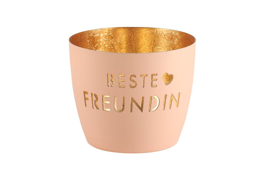 Windlicht "Beste Freundin" pastellorange/gold
