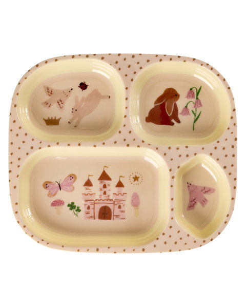 Melamine Kids Plate with 4 Sections -Pink- Fairytale Print