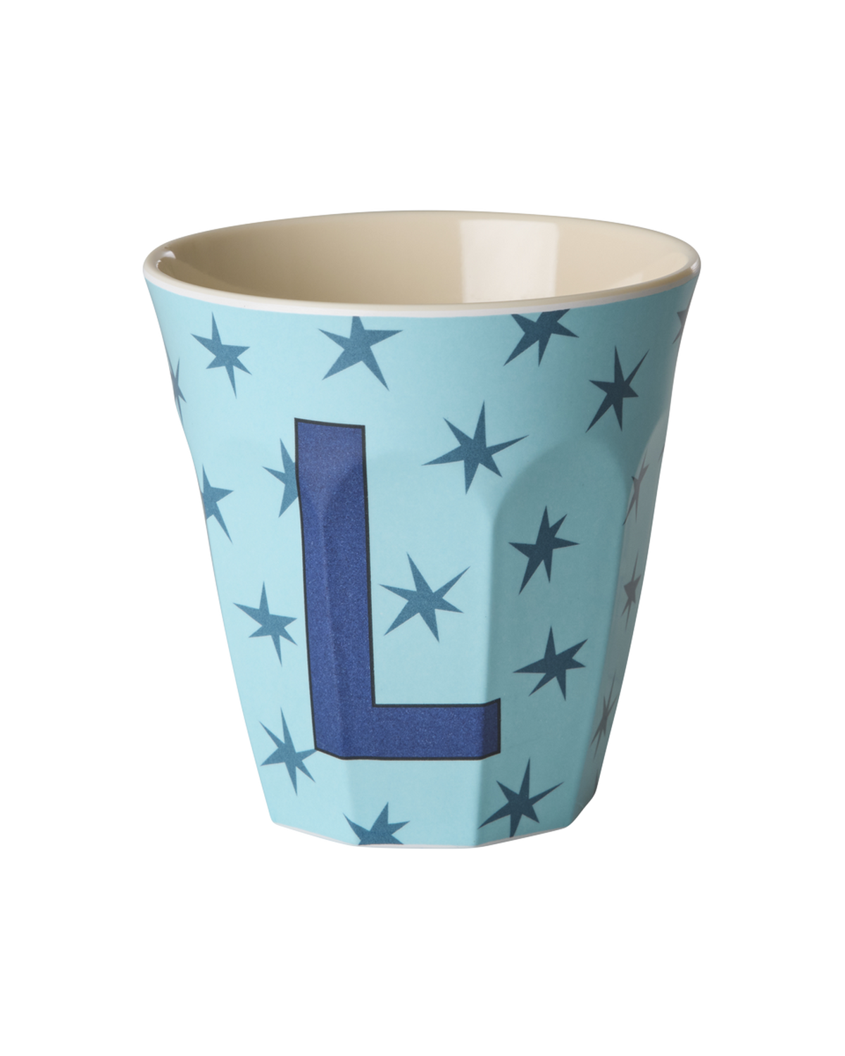 Buchstabenbecher "L" mit Sternen in Hellblau von Rice, 250ml
