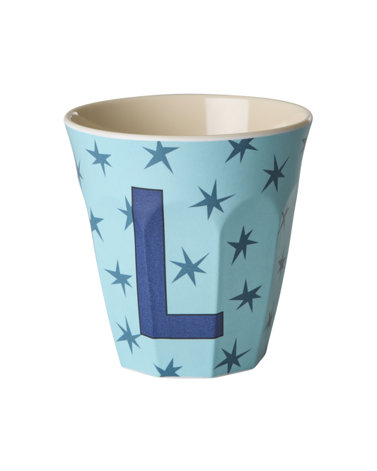 Buchstabenbecher "L" mit Sternen in Hellblau von Rice, 250ml