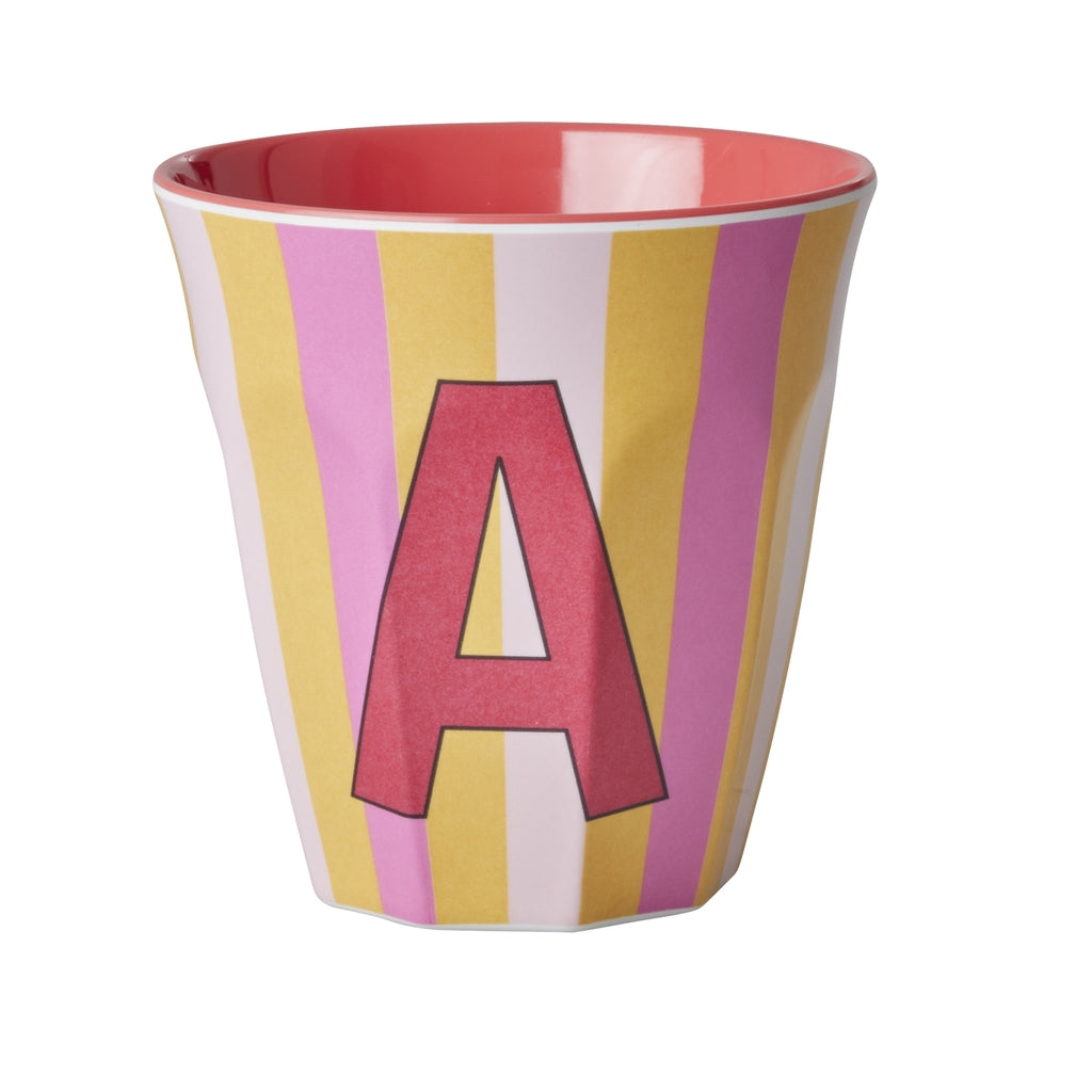 Rice Becher medium - Buchstaben Mehrfarbig - Pink Stripes