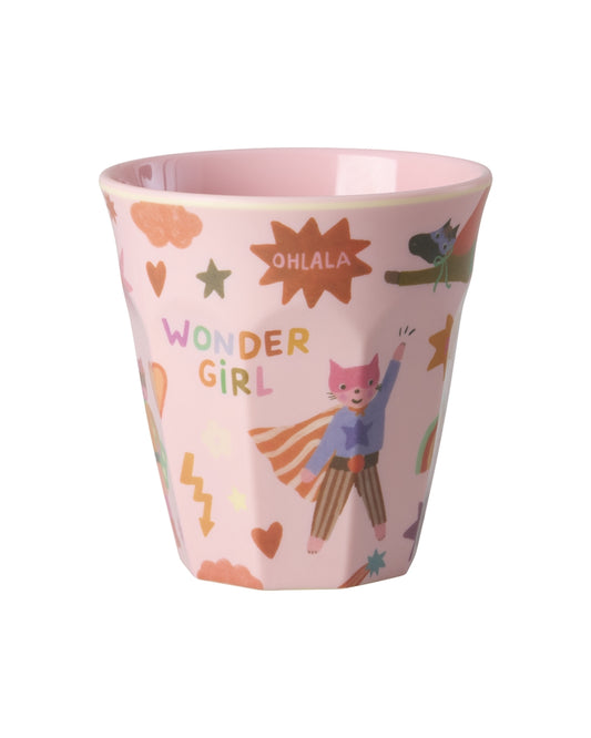 Melamin Becher medium- Superheld Print - pink