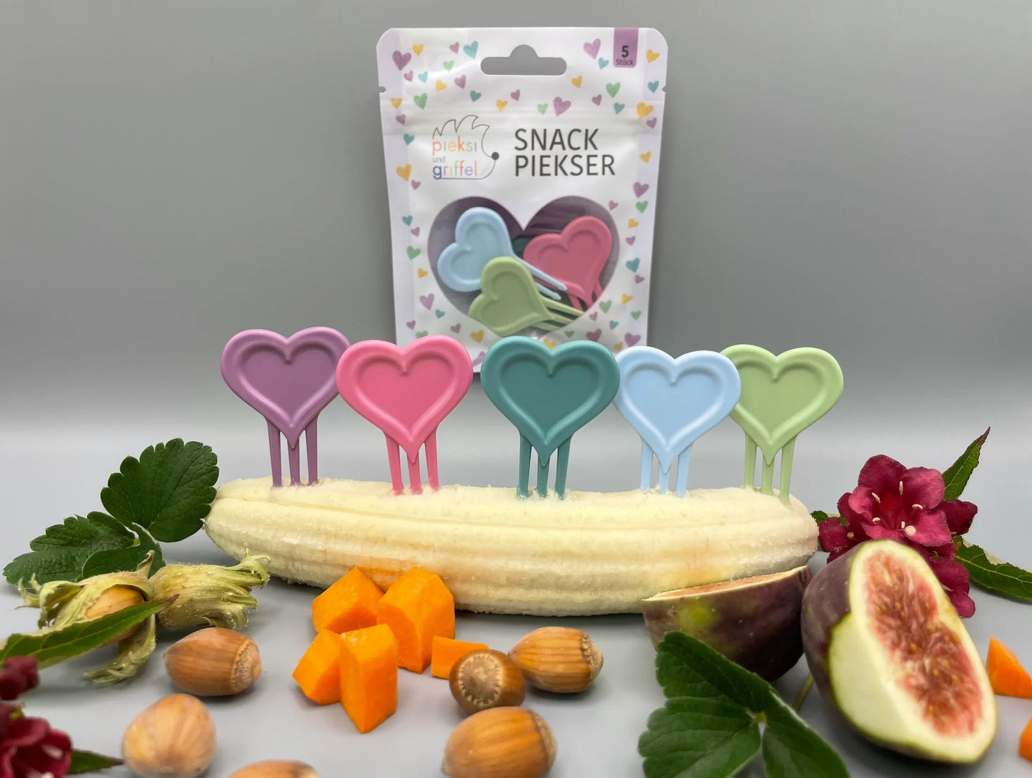 Heart Snack Picks "Love is all we need" by Pieksi & Griffel, Set of 5