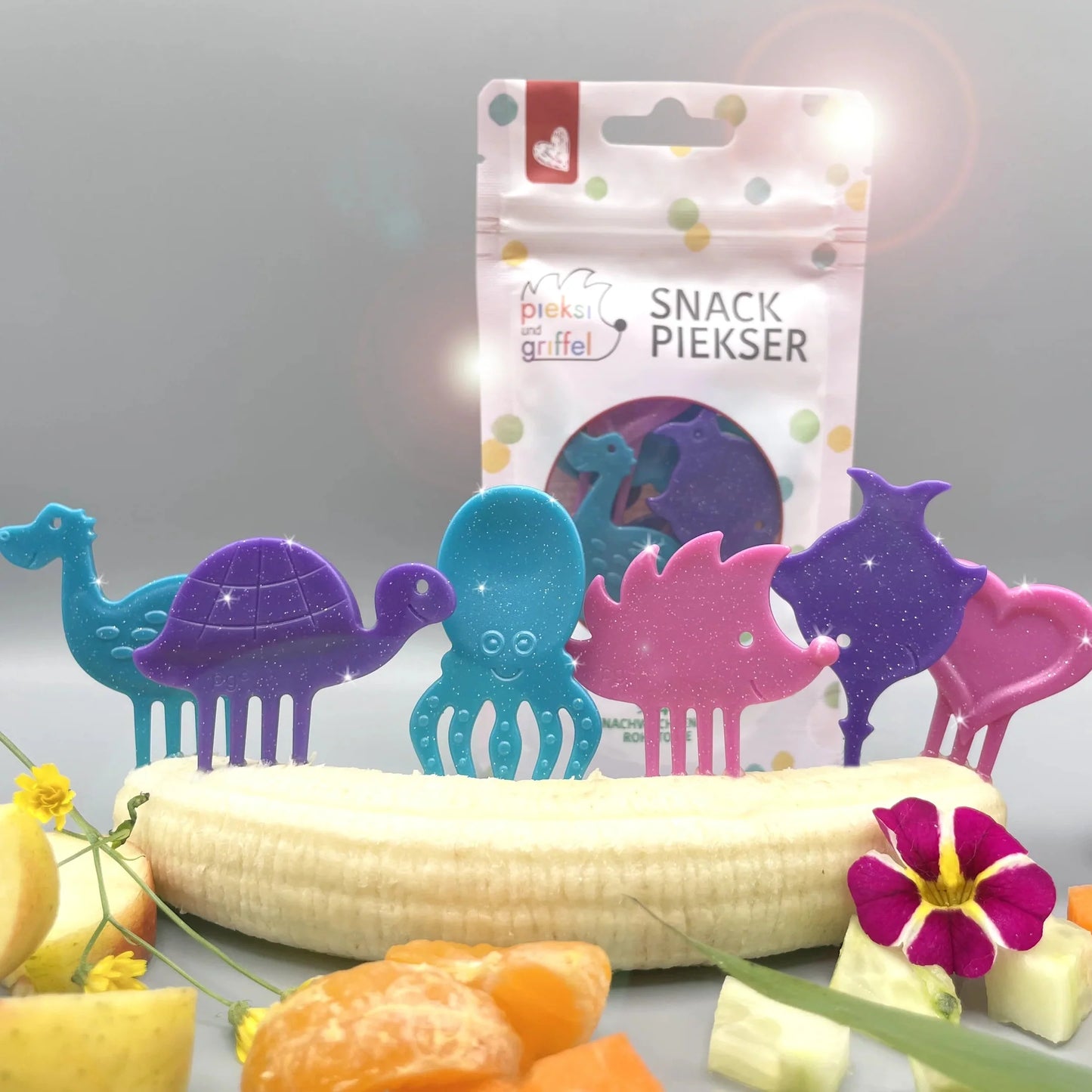 Glinsterende snackprikkers "Itzi-Glitzi-Pieksis" van Pieksi & Griffel, set van 6