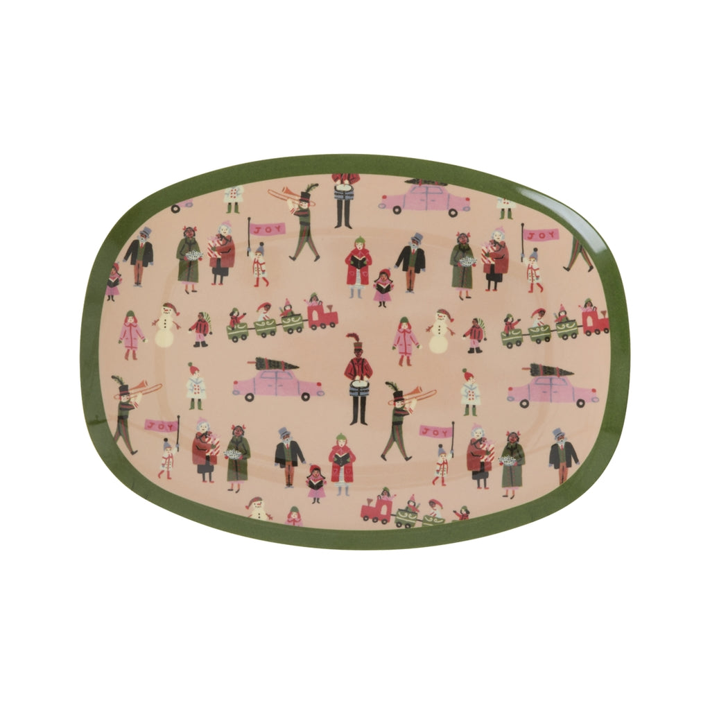 Small Rectangular Side Plates - Greyish Pink - Holiday Print