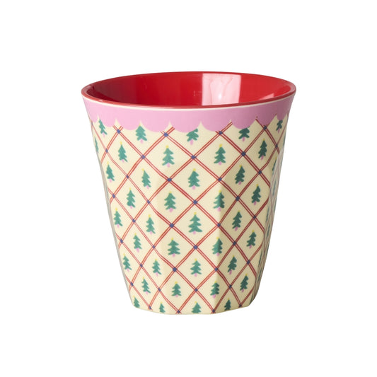 Melamin Becher medium- Crème - Diamond Christmas Tree Print
